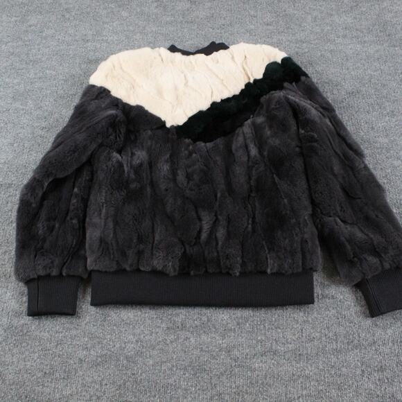Heartloom Jacket XS Meg Bomber Fur Plush Ribbed Varsity Striped Multi Fur Chic - Picture 8 of 11